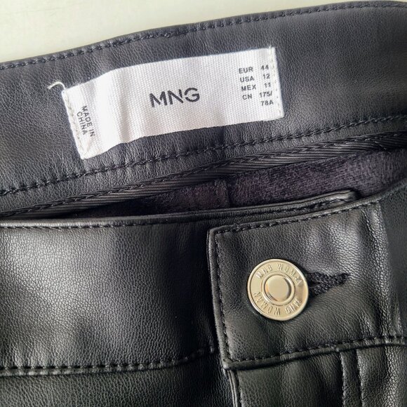 Mango MNG Black Vegan Faux Leather Straight Leg Ankle Pants Size 12 - Picture 6 of 9